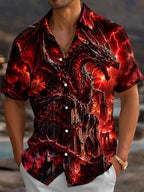 Oceanlyte Men's Graphic Dragon And Castle Print Short Sleeve Shirt with Chest Pocket