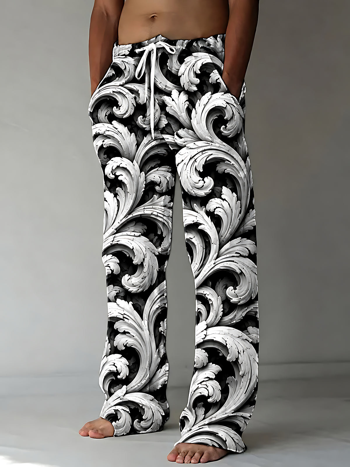 Oceanlyte Men's Printed Baroque Scrollwork And Acanthus Leaves Print Pants