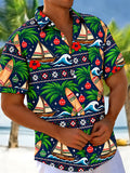 Oceanlyte Men's Christmas Ornaments And Sailboats Print Short Sleeve Shirt with Chest Pocket