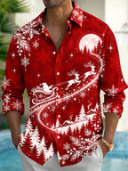 Oceanlyte Men's Printed Snowflakes Print Winter Forest Print Long Sleeve Shirt with Chest Pocket