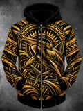 Oceanlyte Men's Long Sleeve Zip-Up Hoodie - Hammerhead Shark With Tribal Patterns Print
