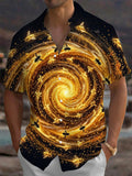 Oceanlyte Men's Hawaiian Golden Vortex And Bees Print Short Sleeve Shirt with Chest Pocket