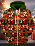 Oceanlyte Men's Long Sleeve Zip-Up Hoodie - Toy Cabinet Nutcracker Soldiers And Christmas Stockings Print