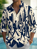 Oceanlyte Men's Printed Geometric City Skyline Print Long Sleeve Shirt with Chest Pocket
