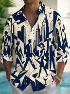 Oceanlyte Men's Printed Geometric City Skyline Print Long Sleeve Shirt with Chest Pocket