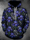 Oceanlyte Men's Blue Iris Flowers And Mechanical Gears Print Long Sleeve Hoodie
