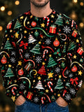 Oceanlyte Men's Long Sleeve Crew Neck Sweater - Christmas Trees Ornaments Candy Canes And Gifts Print