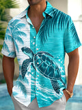 Oceanlyte Men's Hawaiian Sea Turtle Print Palm Leaves Print Short Sleeve Shirt with Chest Pocket