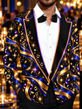 Oceanlyte Men's Long Sleeve Shirt - Gold And Blue Ribbons With Sparkles And Bubbles Print with Chest Pocket