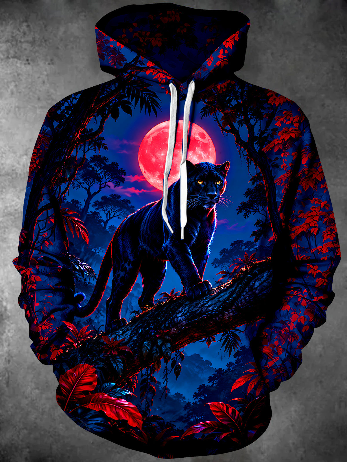 Oceanlyte Men's Black Panther In Jungle With Red Moon Print Long Sleeve Hoodie