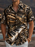 Oceanlyte Men's Steampunk Piano And Musical Notes Print Short Sleeve Shirt with Chest Pocket