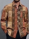 Oceanlyte Men's Vintage Style Paisley Patchwork Print Long Sleeve Shirt with Chest Pocket