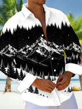 Oceanlyte Men's Printed Snowy Mountains And Forest Print Long Sleeve Shirt with Chest Pocket