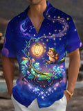 Oceanlyte Men's Short Sleeve Shirt - Hedgehog On Floating Island With Mushrooms Print with Chest Pocket