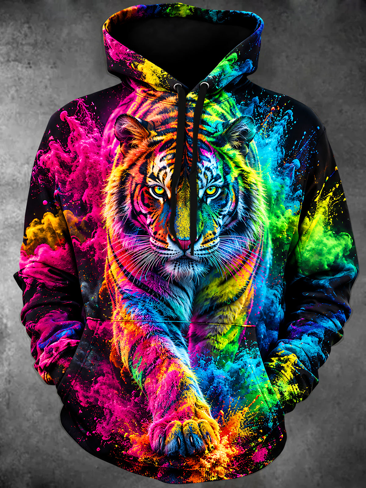 Oceanlyte Men's Colorful Tiger With Powder Explosion Print Long Sleeve Hoodie