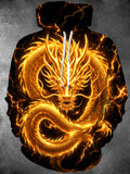 Oceanlyte Men's Golden Dragon With Lightning Print Long Sleeve Pullover Hoodie with Kangaroo Pocket