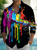 Oceanlyte Men's Colorful Paint Splashes And Drips Print Long Sleeve Shirt with Chest Pocket