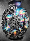 Oceanlyte Men's Long Sleeve Hoodie - Psychedelic Gear Cogs And Rainbow Light Rays Print