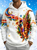 Oceanlyte Men's Long Sleeve Hoodie - Saxophone With Christmas Ornaments And Pine Branches Print