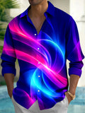 Oceanlyte Men's Abstract Swirling Gradient Waves Print Long Sleeve Shirt with Chest Pocket