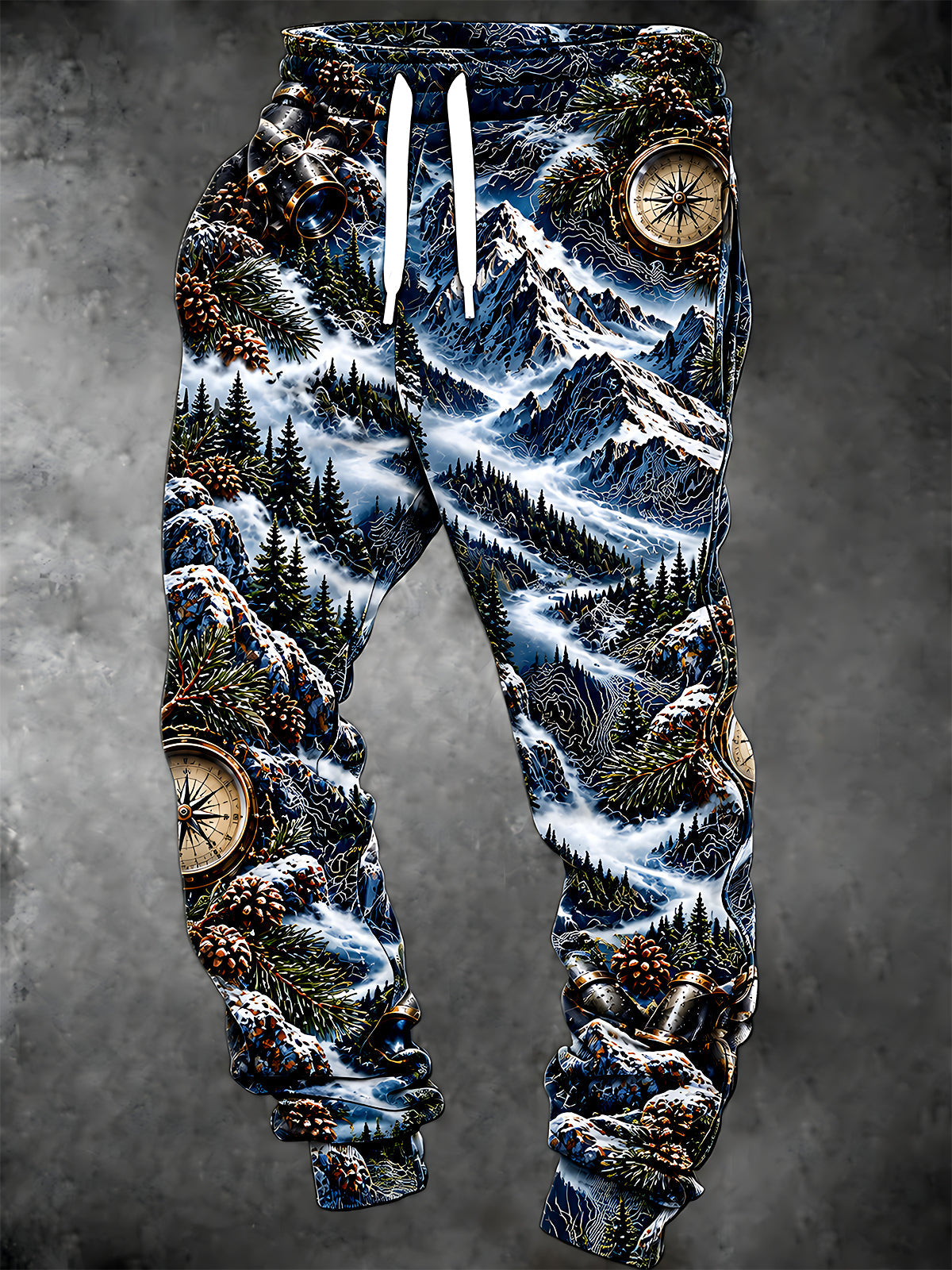 Oceanlyte Men's Printed Snowy Mountains And Pine Forest Print Pants