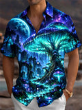 Oceanlyte Men's Hawaiian Mushroom Fantasy Forest Print Short Sleeve Shirt with Chest Pocket