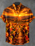 Oceanlyte Men's Short Sleeve Shirt - Autumn Vineyard Sunset Landscape With Grapes Print with Chest Pocket