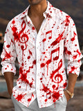 Oceanlyte Men's Long Sleeve Shirt - Halloween Red Musical Notes And Blood Splatter Print with Chest Pocket