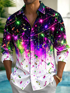 Oceanlyte Men's Graphic Christmas Lights And Confetti Print Long Sleeve Shirt with Chest Pocket