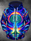 Oceanlyte Men's Long Sleeve Zip-Up Hoodie - Neon Tree Of Life And Twin Phoenixes Print