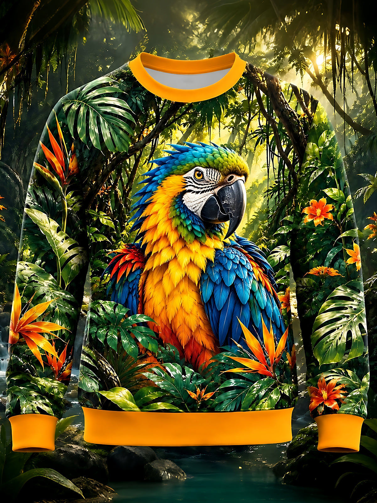 Oceanlyte Men's Parrot And Tropical Foliage Print Long Sleeve Sweatshirt