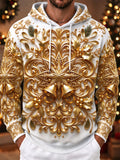 Oceanlyte Men's Gold Christmas Bells And Holly Print Long Sleeve Hoodie