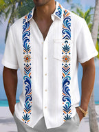 Oceanlyte Men's Geometric Floral And Sunburst Pattern Short Sleeve Shirt with Chest Pocket
