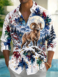 Oceanlyte Men's Antelope In Snowy Mountain Landscape Print Long Sleeve Shirt with Chest Pocket