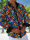 Oceanlyte Men's Colorful Hardware Screws And Nuts Print Long Sleeve Shirt with Chest Pocket
