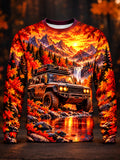 Oceanlyte Men's Long Sleeve Sweatshirt - Off-road Vehicle In Autumn Forest Landscape Print