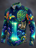 Oceanlyte Men's Graphic Christmas Sloth And Toucans Print Long Sleeve Shirt with Chest Pocket