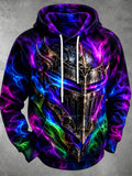 Oceanlyte Men's Graphic Knight Helmet With Neon Smoke Print Long Sleeve Hoodie