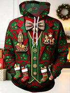 Oceanlyte Men's Printed Christmas Nutcracker And Sleigh Print Long Sleeve Hoodie