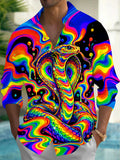 Oceanlyte Men's Printed Colorful Psychedelic Cobra Print Long Sleeve Shirt with Chest Pocket