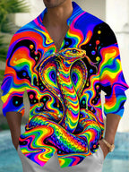 Oceanlyte Men's Printed Colorful Psychedelic Cobra Print Long Sleeve Shirt with Chest Pocket