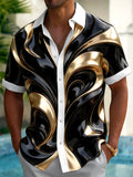 Oceanlyte Men's 3D Abstract 3D Swirling Metallic Waves Print Short Sleeve Shirt with Chest Pocket