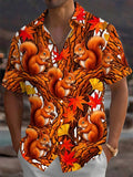 Oceanlyte Men's Hawaiian Autumn Squirrel Print Short Sleeve Shirt with Chest Pocket