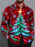 Oceanlyte Men's Long Sleeve Shirt - Christmas Tree With Snowflakes And Light Trails Print with Chest Pocket