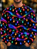 Oceanlyte Men's Long Sleeve Sweater - Neon Christmas Light Strings And Starbursts Print