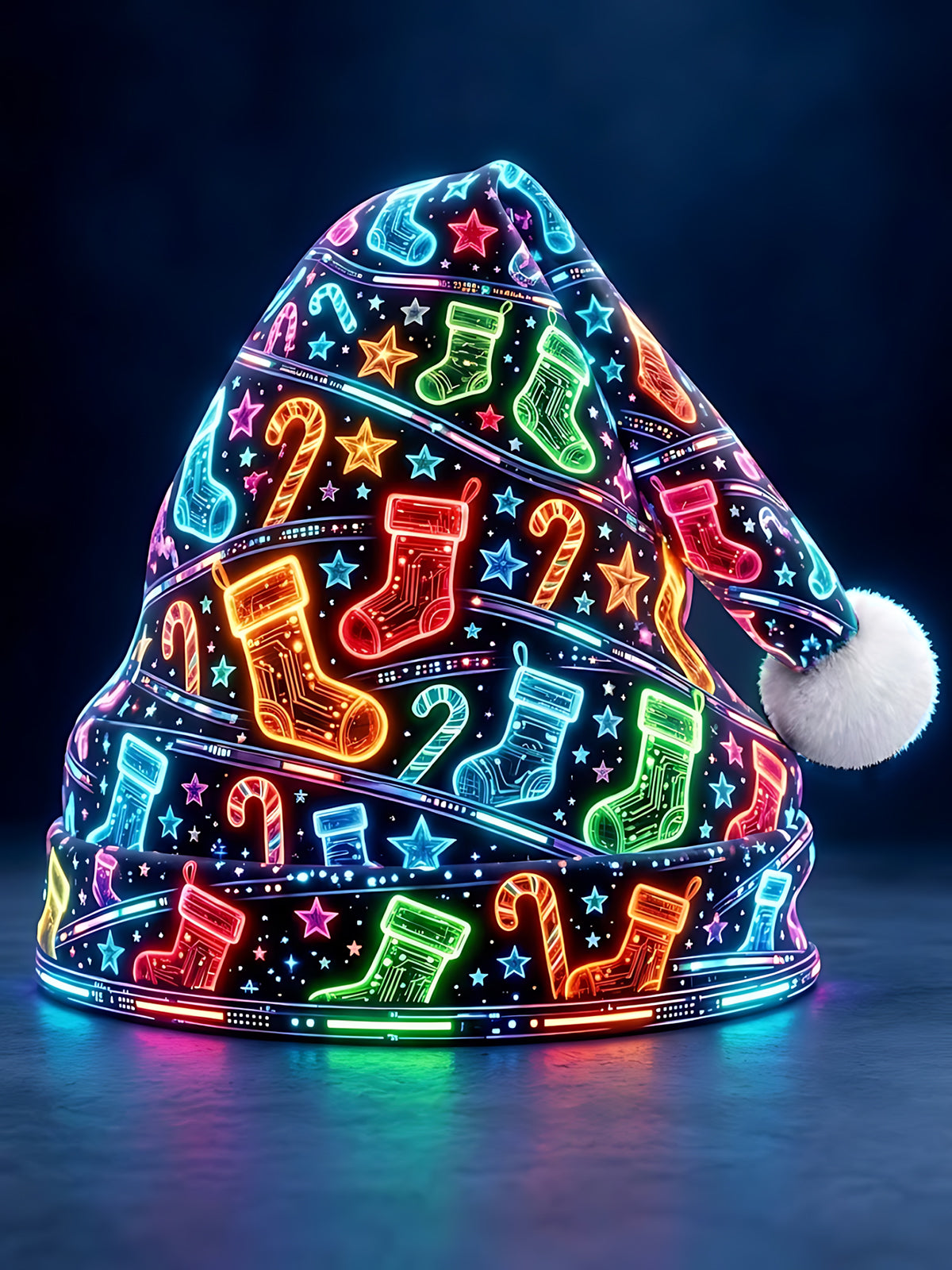 Oceanlyte Men's Graphic Neon Christmas Stockings And Candy Canes Print Hat