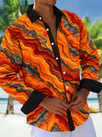 Oceanlyte Men's Abstract Wavy Lava And Rock Pattern Long Sleeve Shirt with Chest Pocket