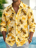Oceanlyte Men's Hawaiian Bee And Honeycomb Pattern Long Sleeve Shirt with Chest Pocket