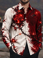 Oceanlyte Men's Printed Red Rose And Black Thorns Print Long Sleeve Shirt with Chest Pocket