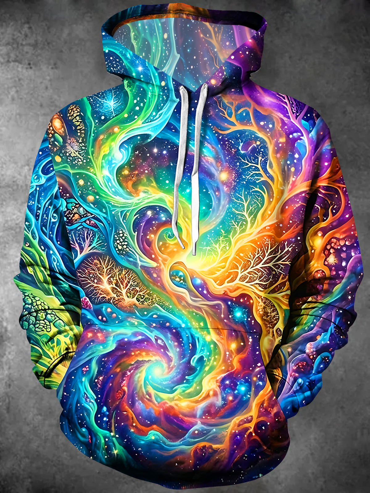 Oceanlyte Men's 3D Cosmic Tree Of Life Print Long Sleeve Hoodie with Chest Pocket